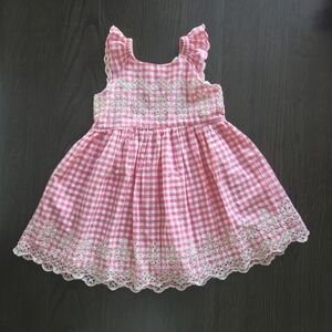 GAP Pink Cotton Gingham Girls Dress with Broderie